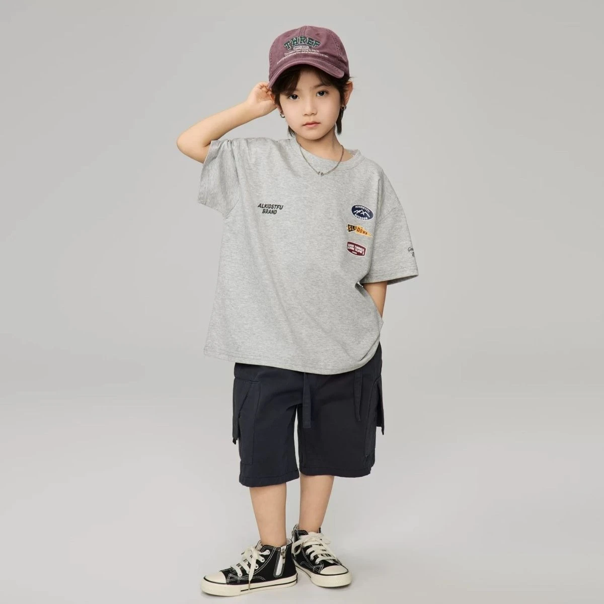New Boys Mountain Outdoor Emblem Print Short Sleeve T-Shirt Loose Fit Casual Versatile Summer Tee