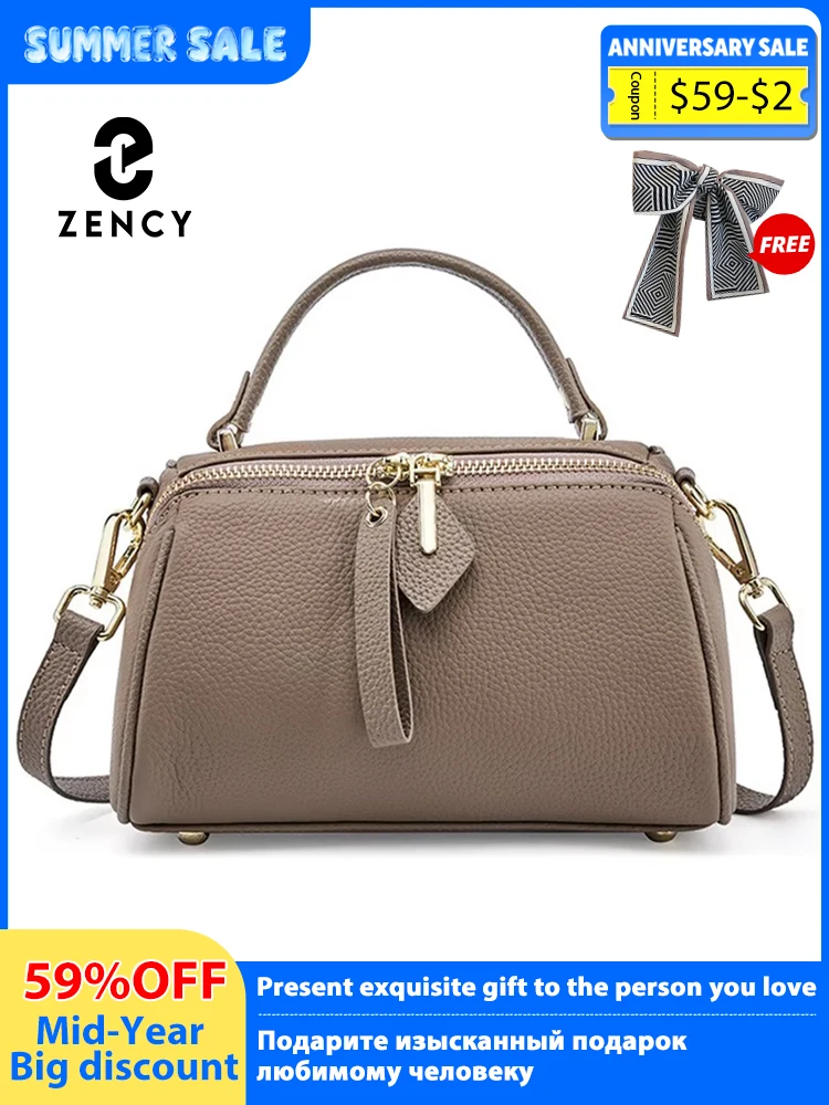 

Zency Women's Genuine Leather Boston Bag Brand Designer Retro Shoulder Bag Large Capacity New Trendy Cross body Fashion Handbag