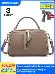 Zency Women's Genuine Leather Boston Bag Brand Designer Retro Shoulder Bag Large Capacity New Trendy Cross body Fashion Handbag