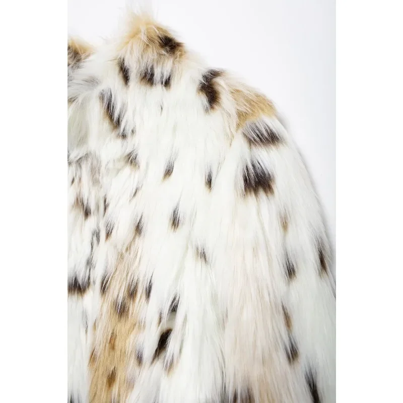 TRAF ZR Winter Coat Female Artificial Fur Padded Coat American Retro Leopard Print Coats warm Woman Winter Coats Snow Parka