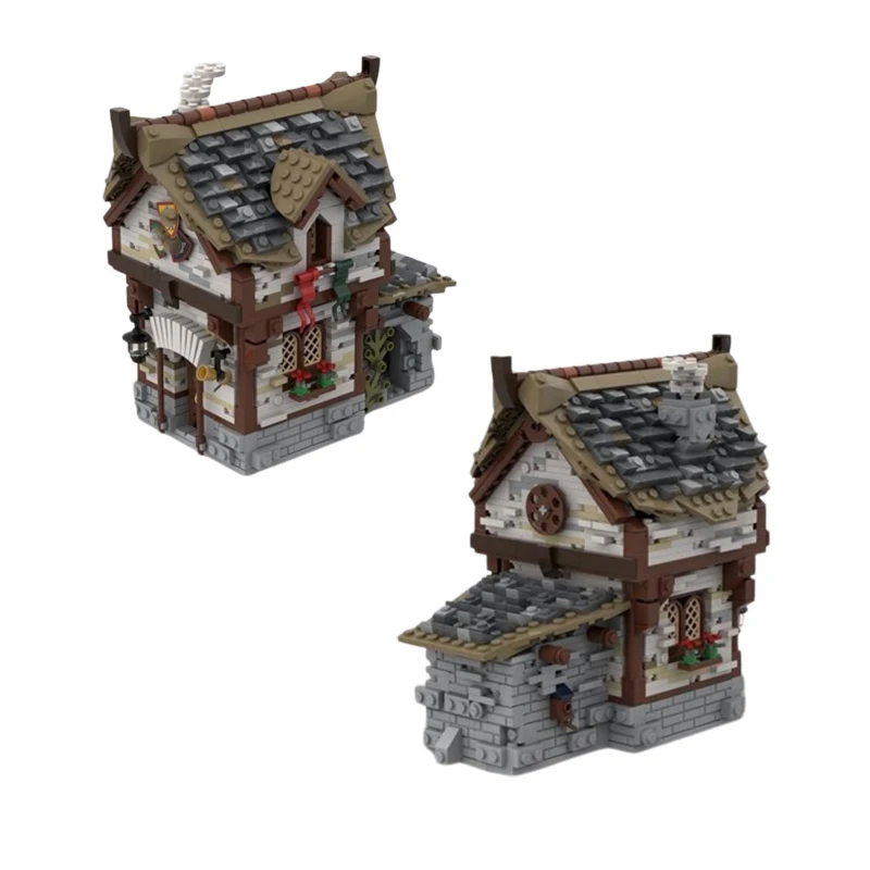 Spot Small Particle MOC-66338 Architecture Medieval Tavern Street View Creative Building Block Model Gift Toy Puzzle Ornament