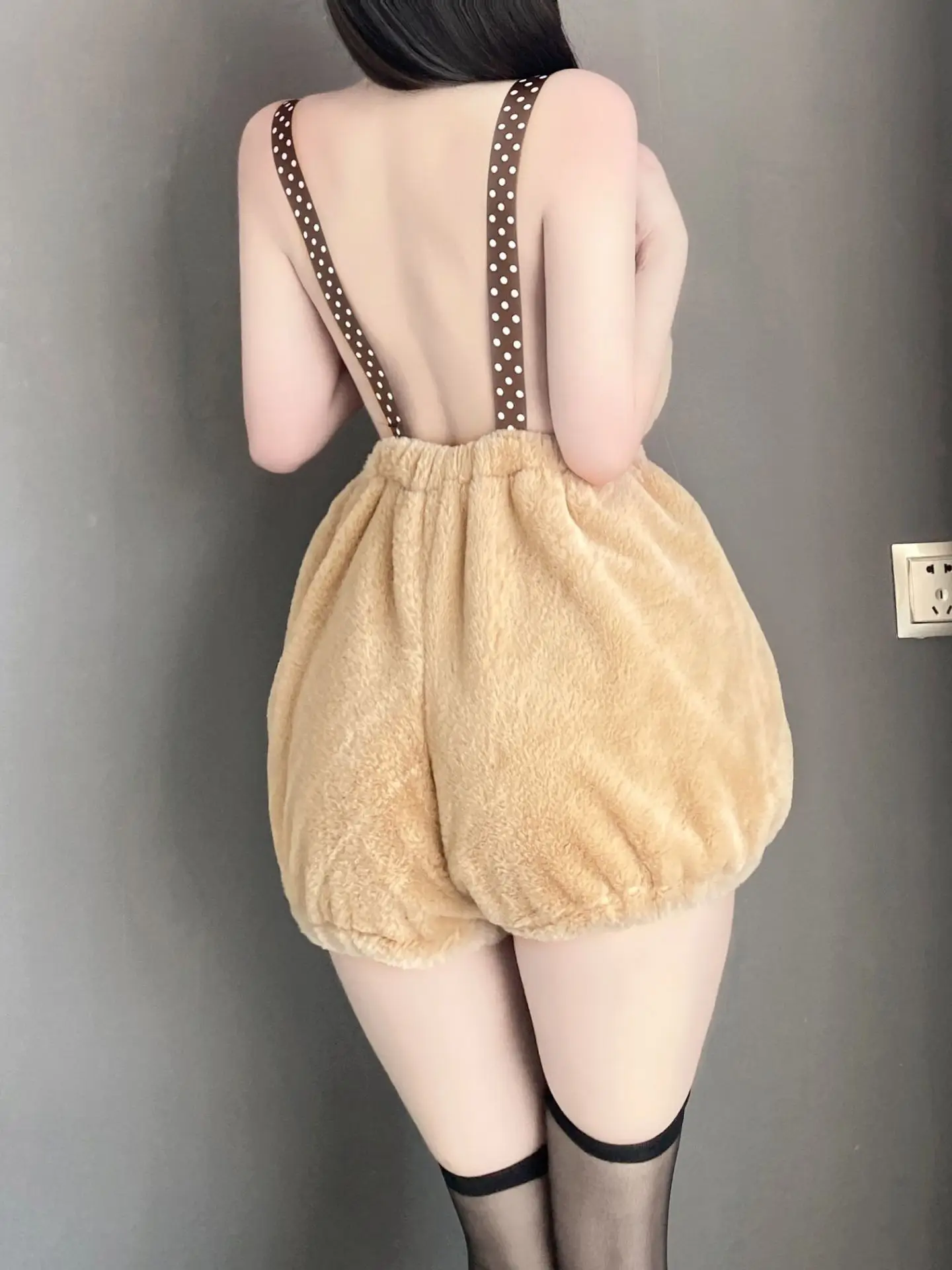 korean style Plush Soft Girl Cartoon Little Bear Cute Sweet straps loose strapless women rompers backless trendy clothes new MA7