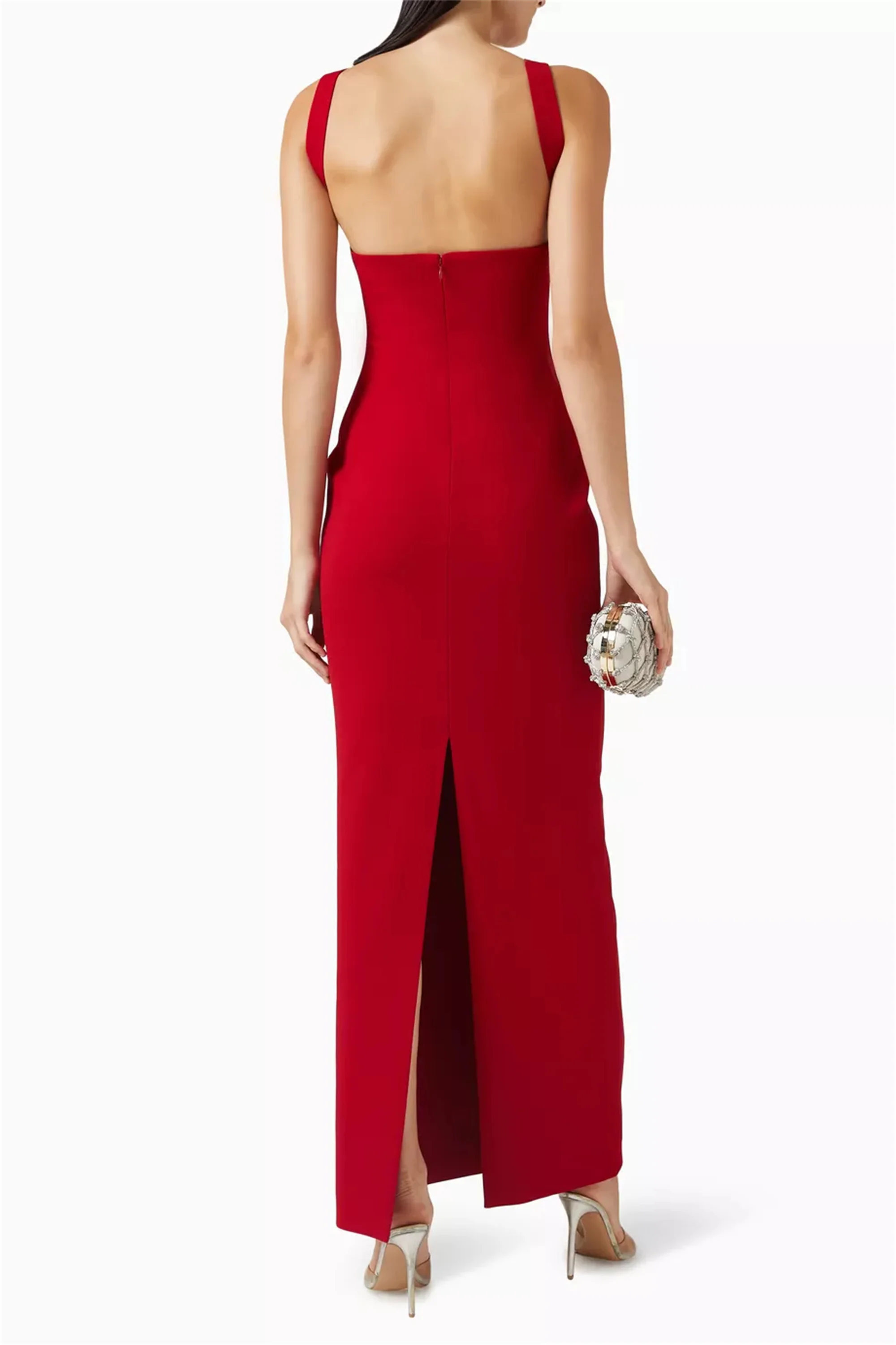 Customized Long Evening Dresses Red Slit Mermaid فساتين سهرة Square Collar Elegant Wedding Guest Gowns EVON BRIDAL