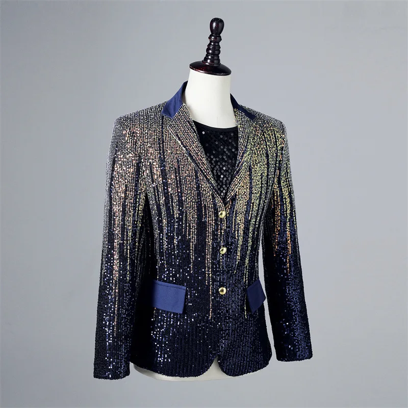 Colorful Sequin Blazer For Men Gradient Shiny Designer Singer Stage Suit Coats Male Stylish Nightclub Performance DJ Costume 6XL