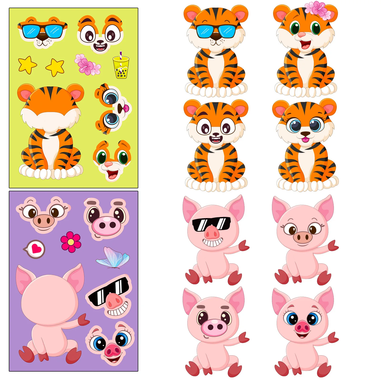 6/12Sheets DIY Animal Puzzle Stickers Make-a-Face Tiger Lion Dog Pig Children Funny Cartoon Jigsaw Kids Educational Party Game