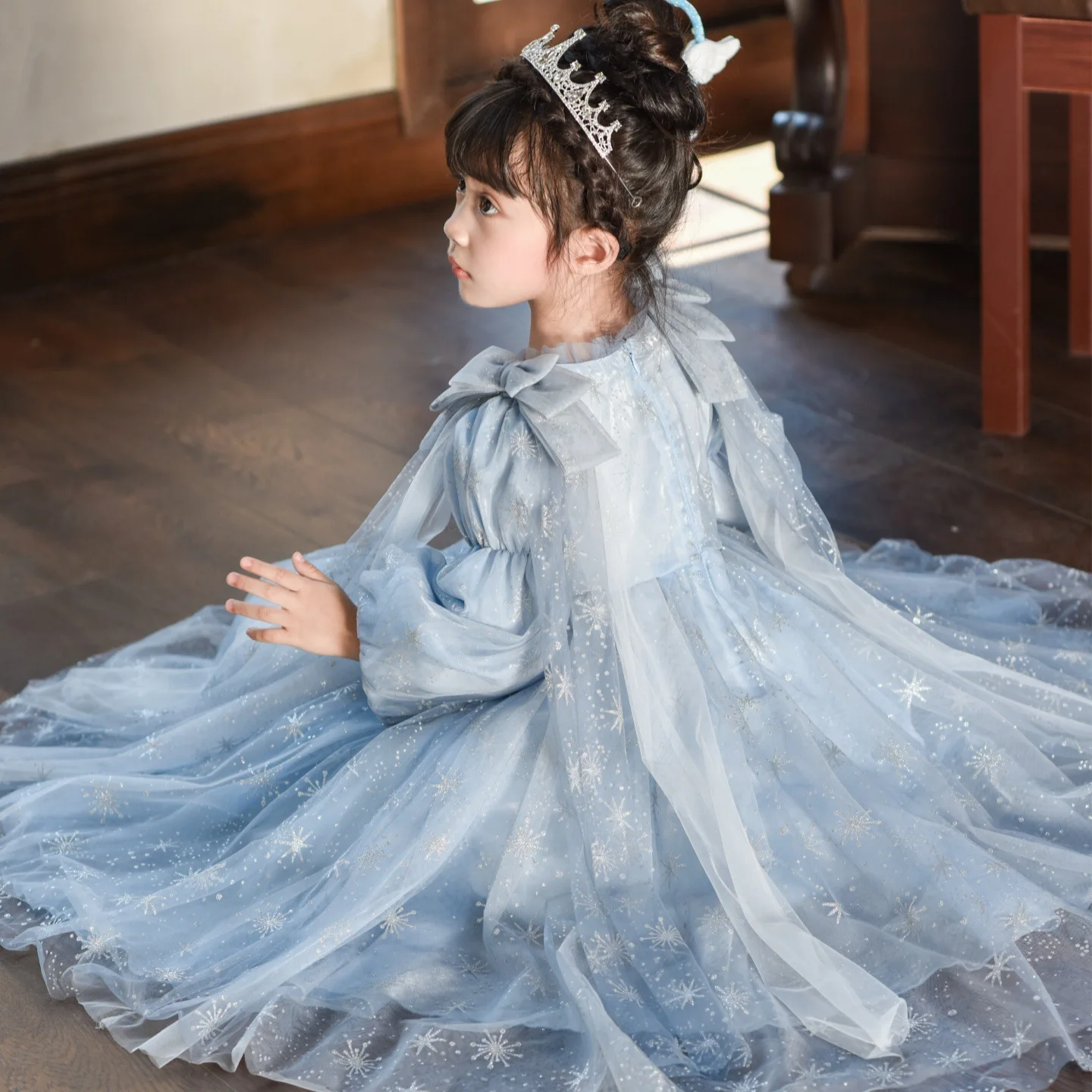 

Princ Sle Long Sve Elsa Dr for Girls New Autumn Children's Faionable Formal Gown Cotton Blend Thin Material