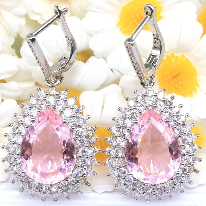 42x22mm Beautiful Created Pink Kunzite Violet Tanzanite Aquamarine CZ Women Dating Silver Plated Pendant