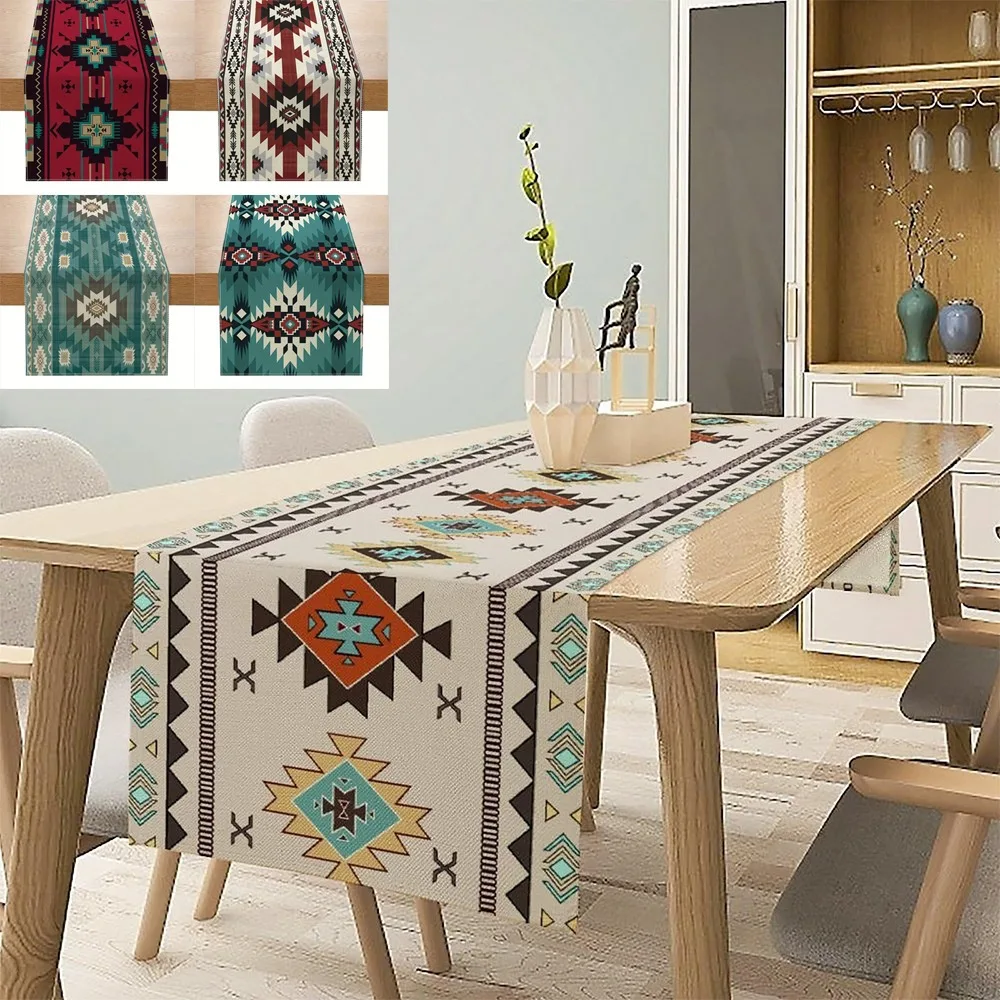 1pc Boho Kitchen Decor Linen Table Runner Retro Living Room Scarf Table Home Reusable Dining Table Decoration Machine Washable