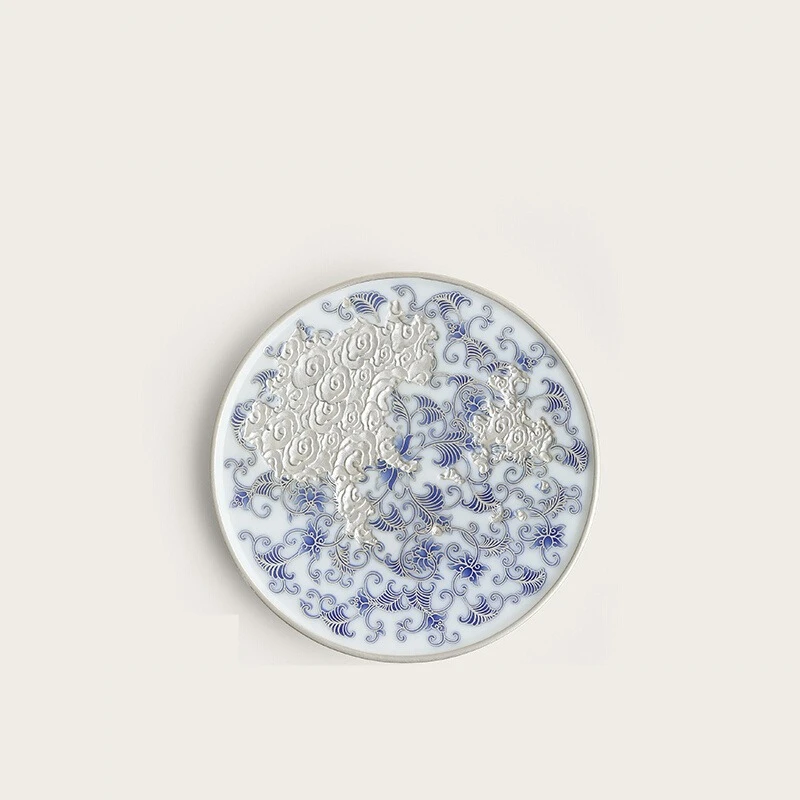

Hand-painted silver blue and white tangled lotus dried brewing table refreshment fruit plate small ornament