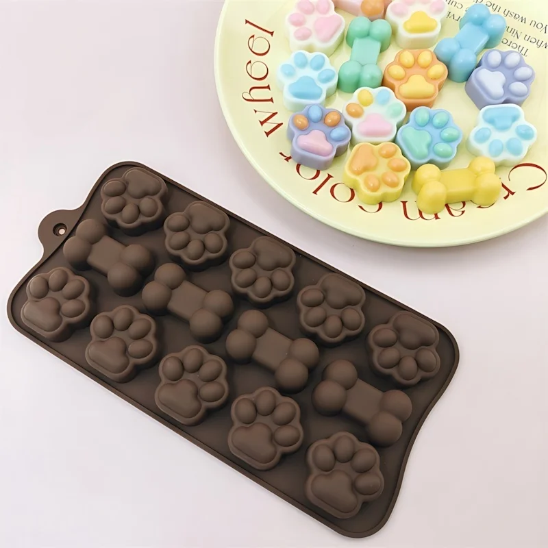 21×10.2cm Pet Paw & Bone Silicone Chocolate Mold - 100% Food Grade Platinum Silicone, BPA-Free, Heat Resistant for Dog Treats - Image 2