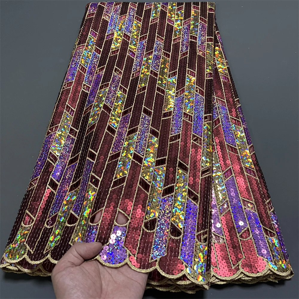 2026 NEW High Quality African Nigerian Tulle Lace Fabric Embroidery Party Dress Sequins French Guipure Fabric For Sewing 5Yards