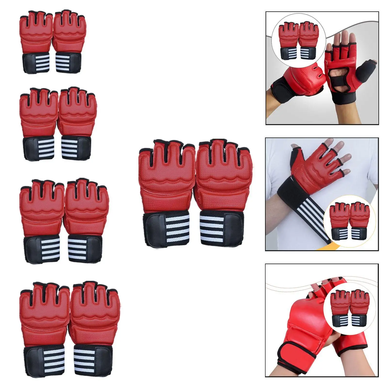 

Боксерские тренировочные перчатки, впитывающие пот, с открытой ладонью, прочные боксерские перчатки, удобные красные для профессионального тренажерного зала, ММА