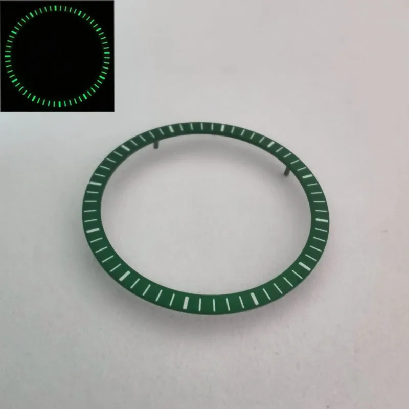 28.5mm Green Luminous Scale Insert Watch Dial Hollow Chapter Ring Literal Fits for NH35 NH36 NH38 NH70 Movement