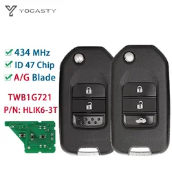 YOCASTY Flip Remote Key 433Mhz ID47 Chip For Honda Accord Civic City CRV Jazz XR-V Vezel HR-V FRV A/G Blade HLIK6-3T TWB1G721
