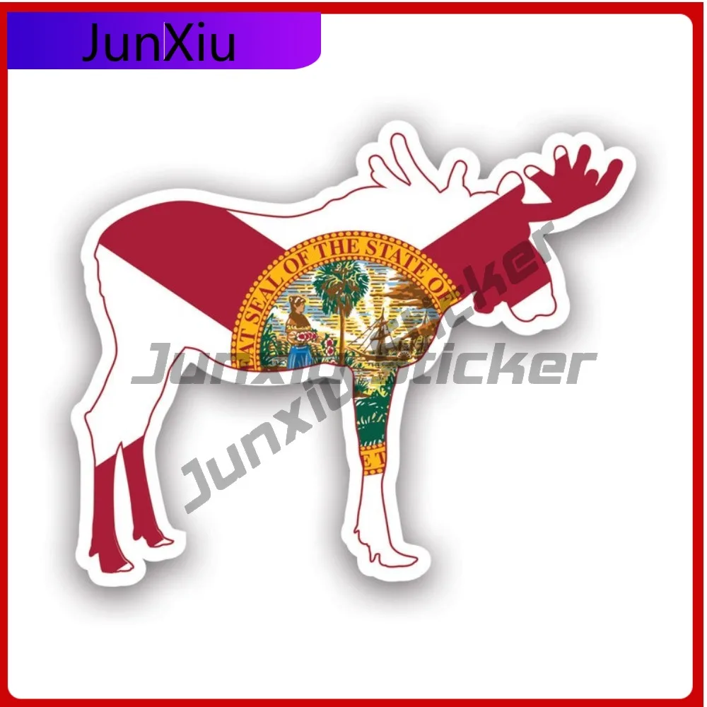 

Stylish Minimalist Florida Moose Shaped Flag Sticker Uv Protected Decalsv2 Fl Elk Deer Antlers Archery Hunter Hunting