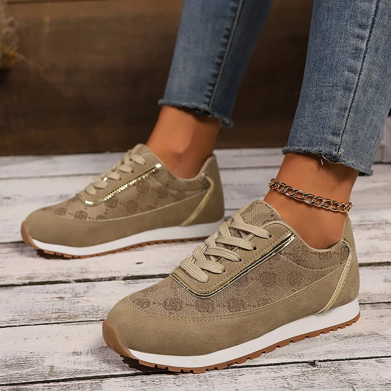 Mesh Breathable Women Casual Sneakers Lace-Up Print Flat Shoes Ladies Platform Sneakers Female Shoes Plus Size Zapatos De Mujer