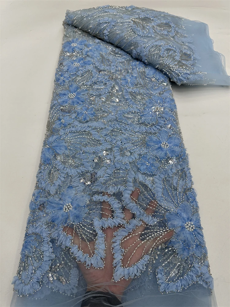 

African French Sequined Lace Fabrics 2026 High Quality Beaded Lace Nigerian Groom Embroidered Dress Material For Party Sewing