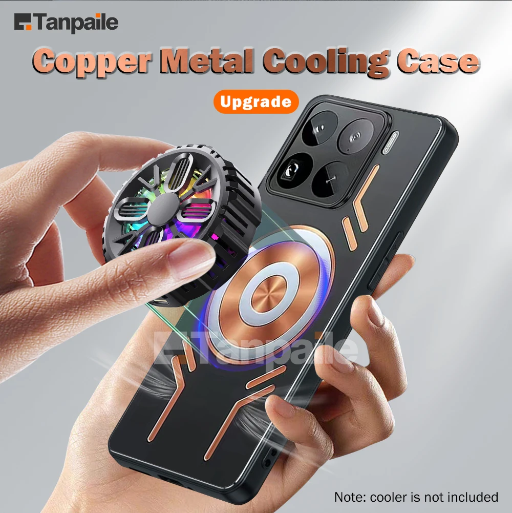 Tanpaile For Xiaomi 15 Pro Copper Metal Cooling Case Shockproof Gaming Heat Dissipation Bumper Funda