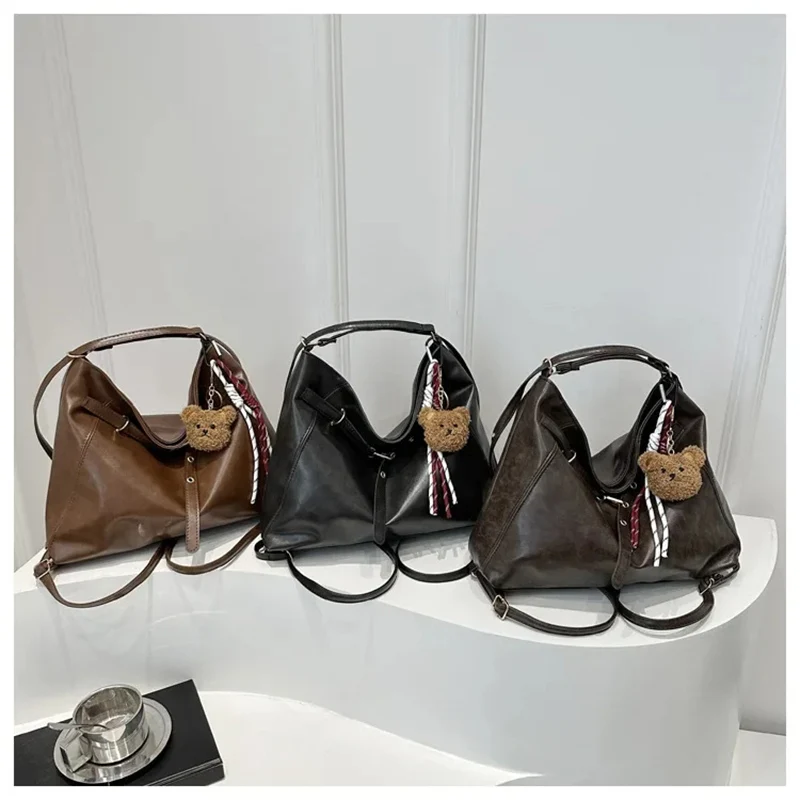 

Retro Large Capacity Women's Tote Bag Fashionable Casual Double Shoulder Backpack for Autumn Winter New Arrival Trendy Bag