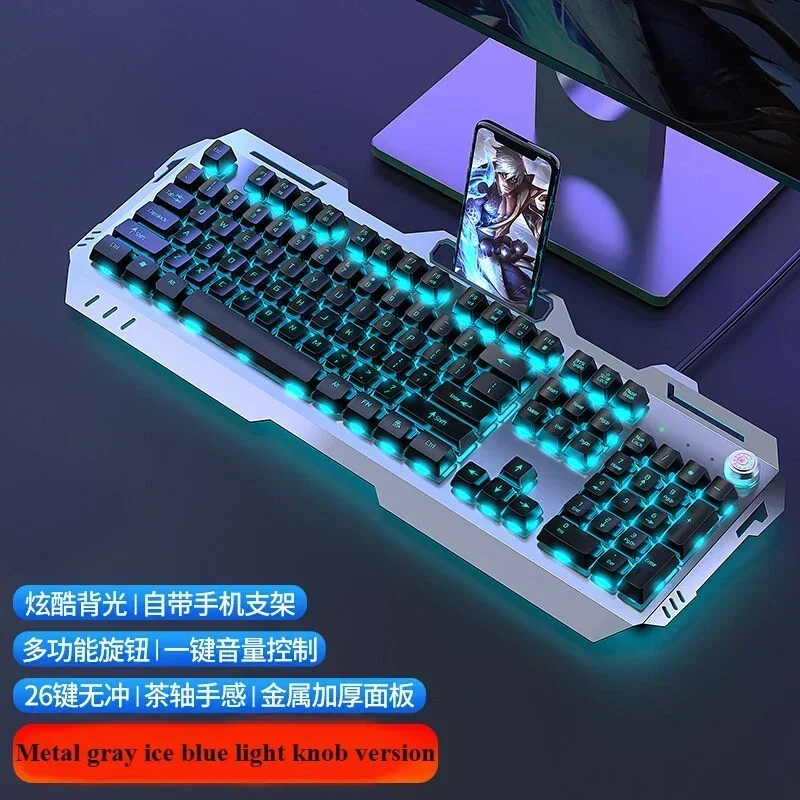 EWEADN GX810 Wired Keyboard RGB Gaming Keyboard with Phone Holder Mechanical Feel Multifunctional knob PC Business Office Laptop