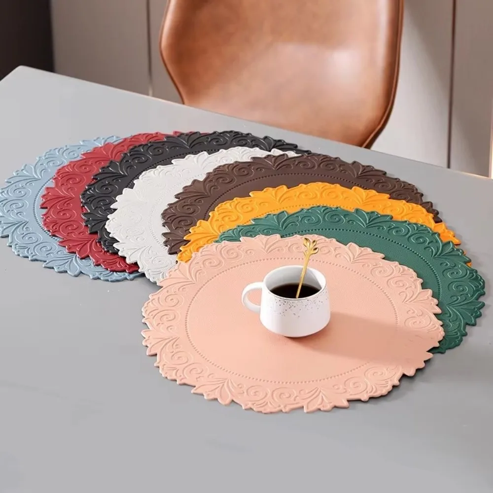 Round Shape Table Placemats Anti-Slip Relief Pattern Texture Embossed Placemats Insulated Design Waterproof