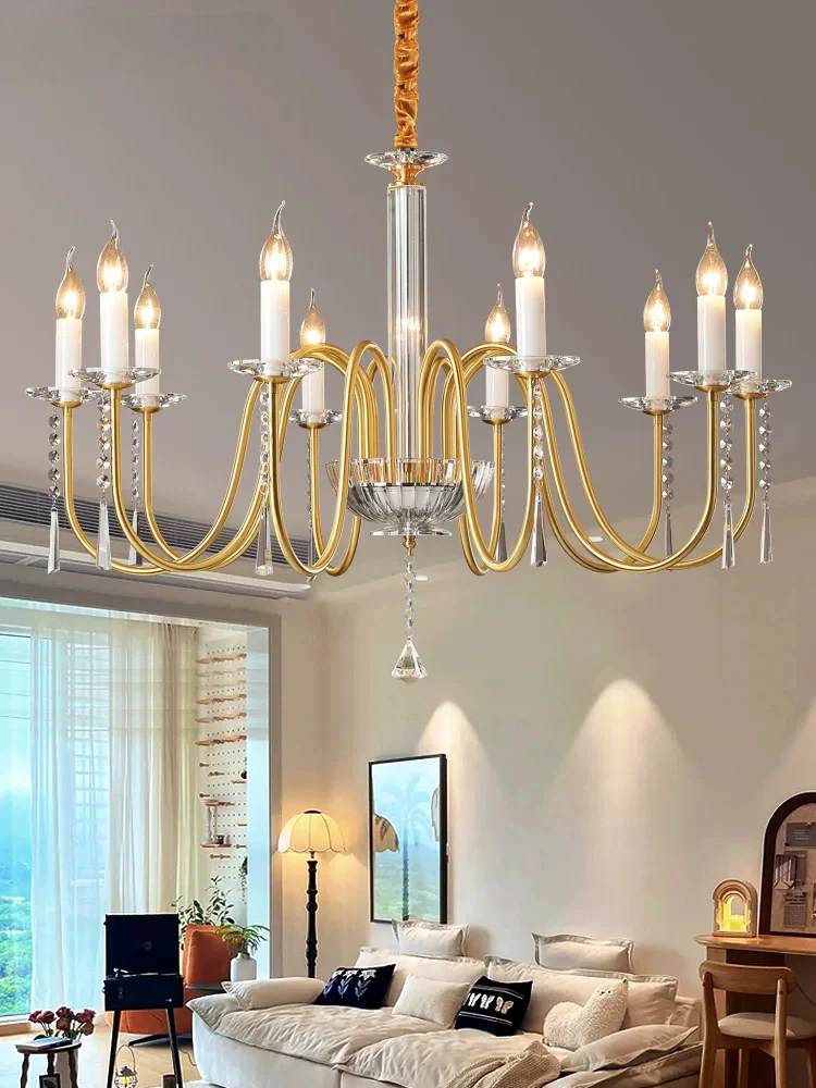 Postmodern living room, all copper crystal, grand bedroom, American retro chandelier, dining room lighting fixtures