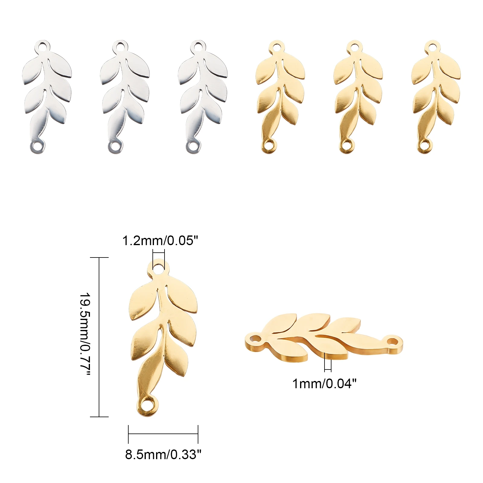 50pcs Stainless Steel Link Connectors Charms Laser Cut Leaf Shape 19.5x8.5x1mm For Handmade Necklace Bracelet Jewelry Making