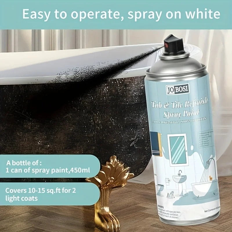 طلاء رش لإصلاح بلاط الحمام والأحواض باللون الأسود اللامع سعة 16 أونصة مقاوم للماء، طلاء ذاتي الختم للسيراميك والألياف الزجاجية والسيراميك #2