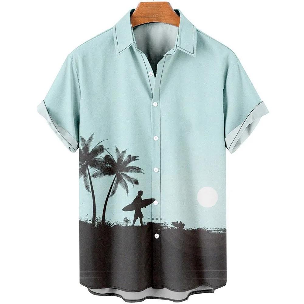 

Europe and the United States Summer 3D Printed Hawaii Short Sleeve Shirt Summer Men's Plus-size Loose Vacation Beach Shirt