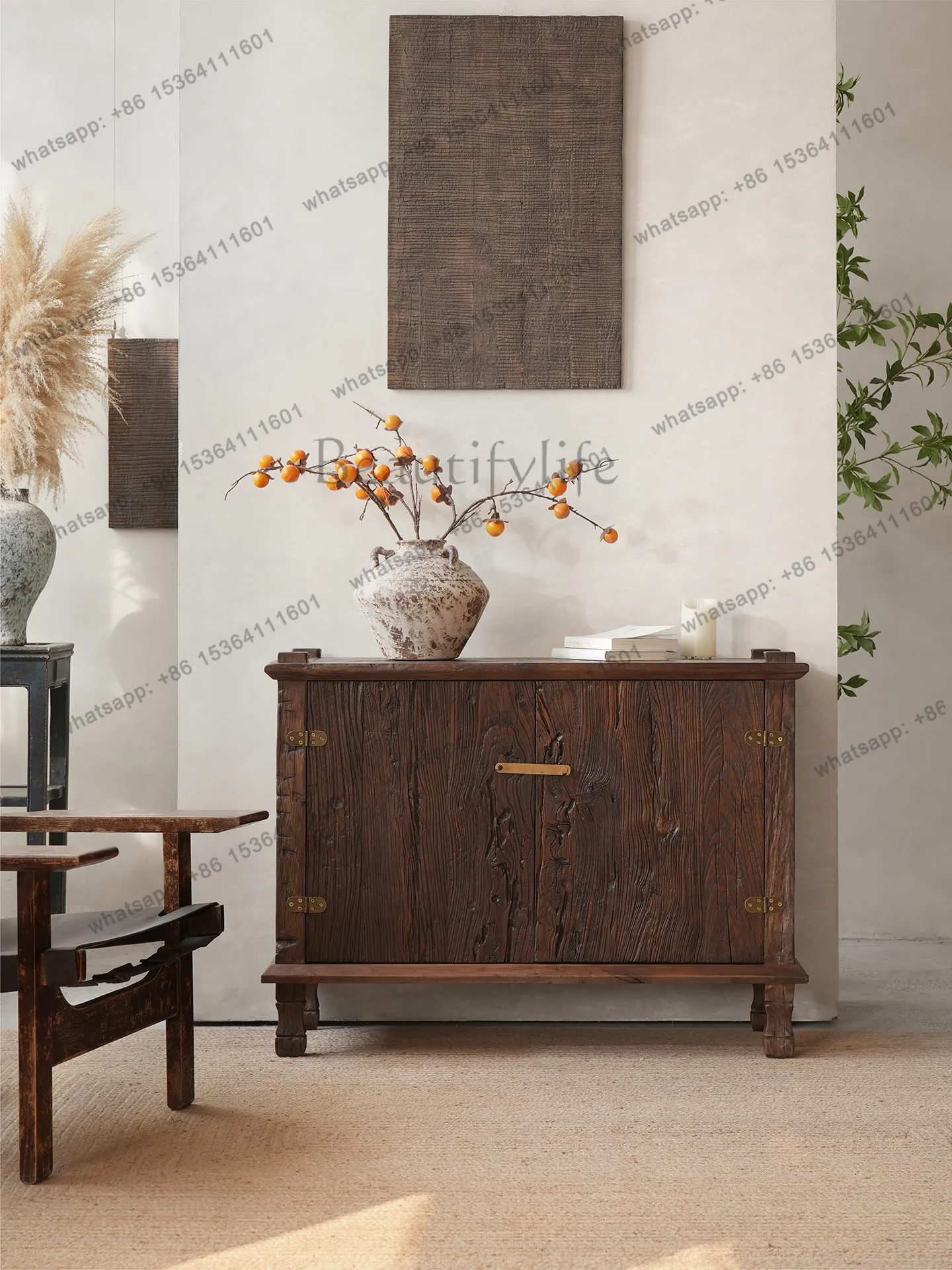 

Wabi Sandy Wind Living Room Solid Wood Storage Side Cabinet Coffee Shop Homestay Entrance Cabinet