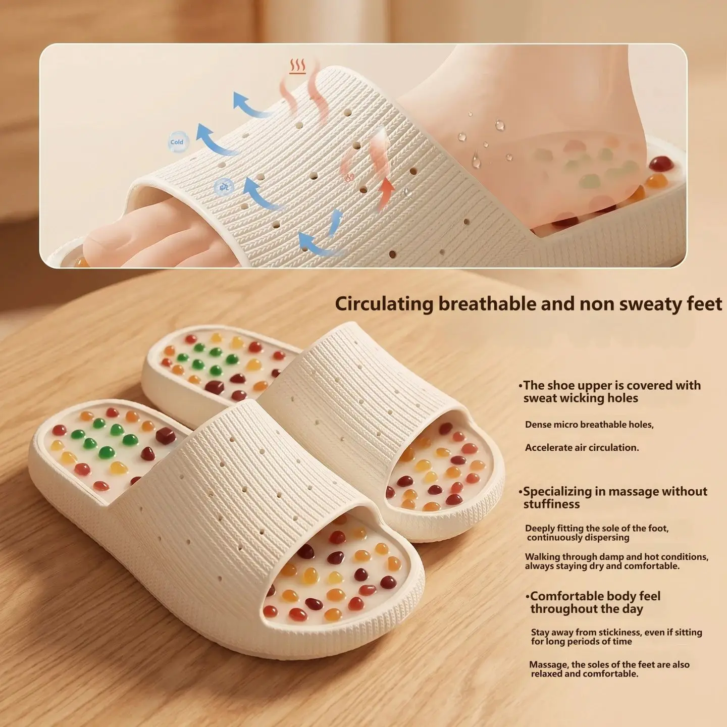 Akupressur-Massage-Slipper für Damen und Herren mit eingebetteten runden Perlen, physiotherapeutisch, rutschfest, aus EVA, für den Innenbereich, Zuhause, Badezimmer. – Detail 5