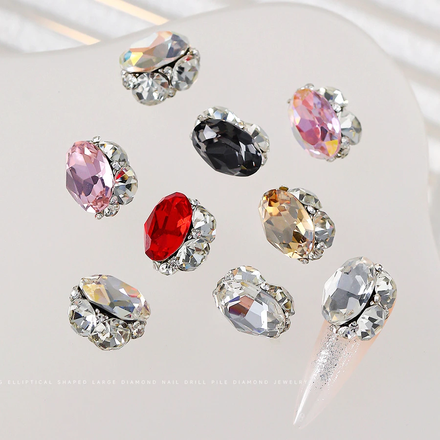 5PCS 3D Stacked Oval Nail Art Rhinestones Charms Parts Pile Pearl Crystal Diamond Accessories Nails Decoration Supplies Materail