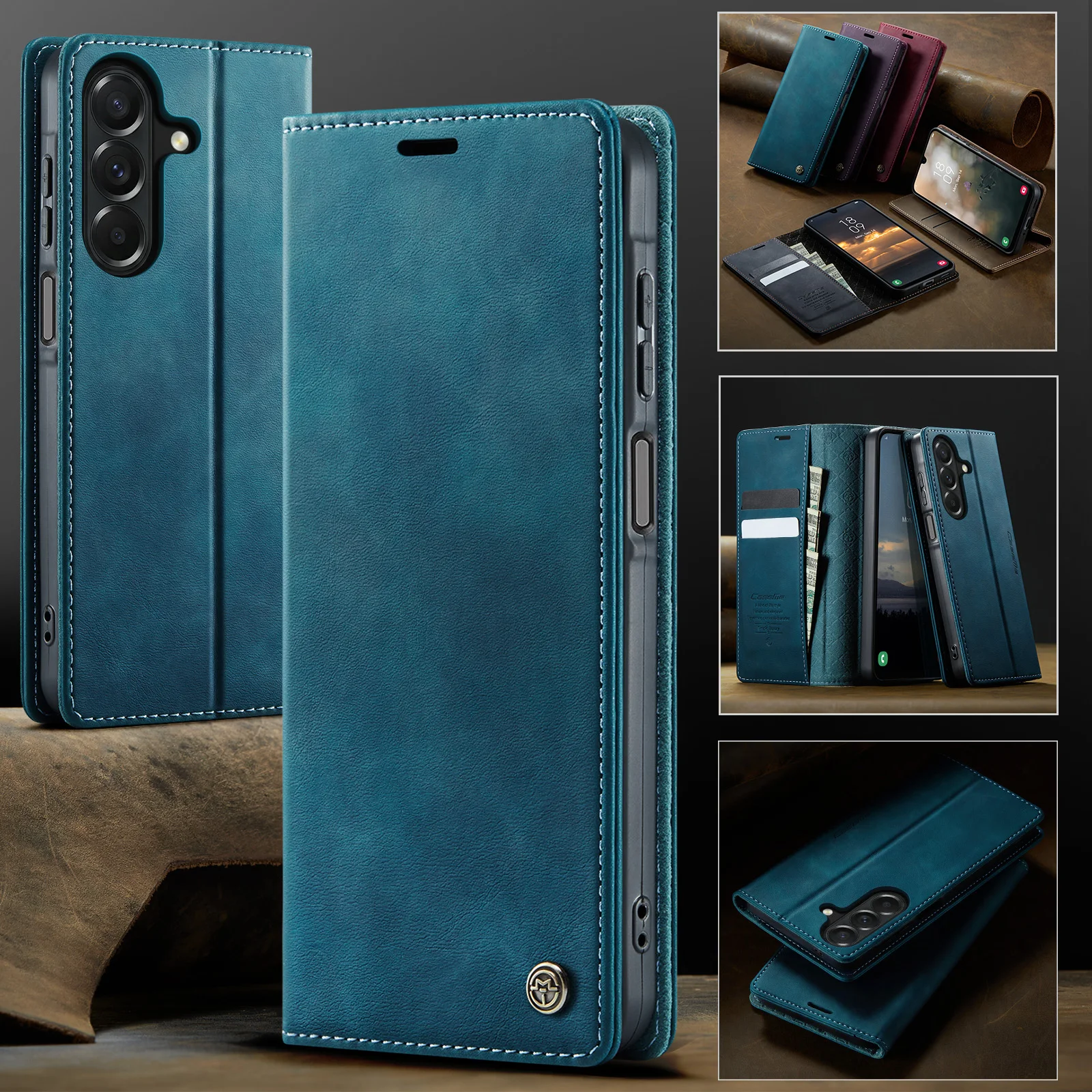 Caseme-033 For Samsung Galaxy A27, Luxury Flip PU Leather Wallet Case Card Slots Money Bag Billfold Coin Purse Stand Cover