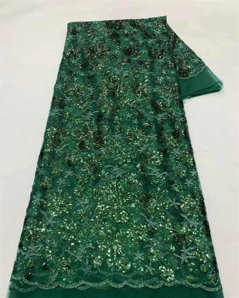 

Luxury African Beaded Lace Fabric Nigerian High-Quality Sequins Adult Size for Party Dress Sewing