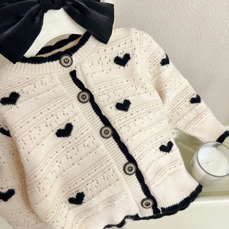 Kids Baby Girl Sweater Cute Long Sleeve Button Up Cardigan Children Knit Cute Heart Sweater Toddler Girls Fall Winter Clothes