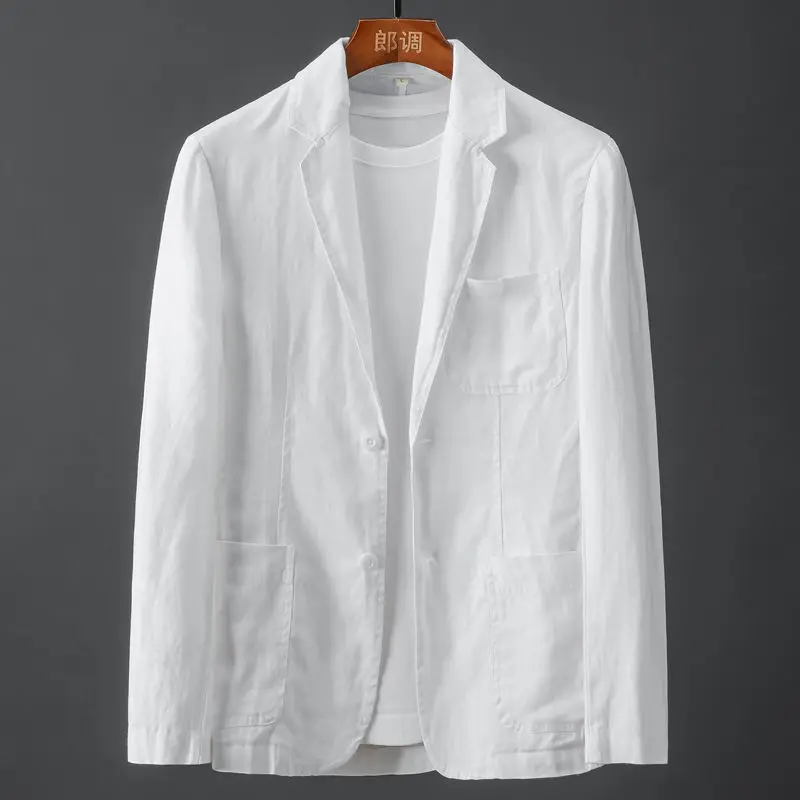 Man Blazer Thin Linen Blazer Mens Summer White Single Suit For Men Cotton Sunscreen Blazer Jacket Men Slim Fit Casual 2024 New