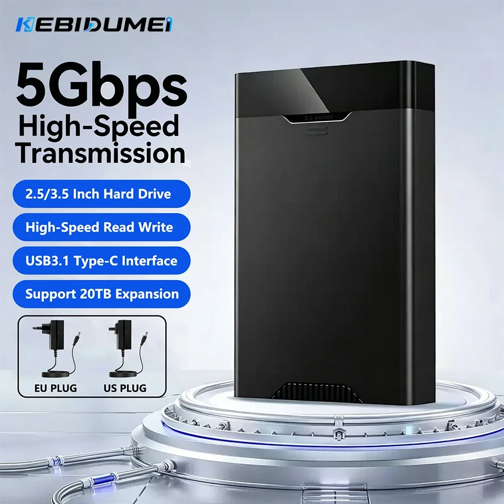 Kebidumei 3.5 inch HDD Enclosure 5Gbps High Speed Hard Drive SATA to USB3.1 External Hard Drive Case 20TB Expansion for PC Lapop