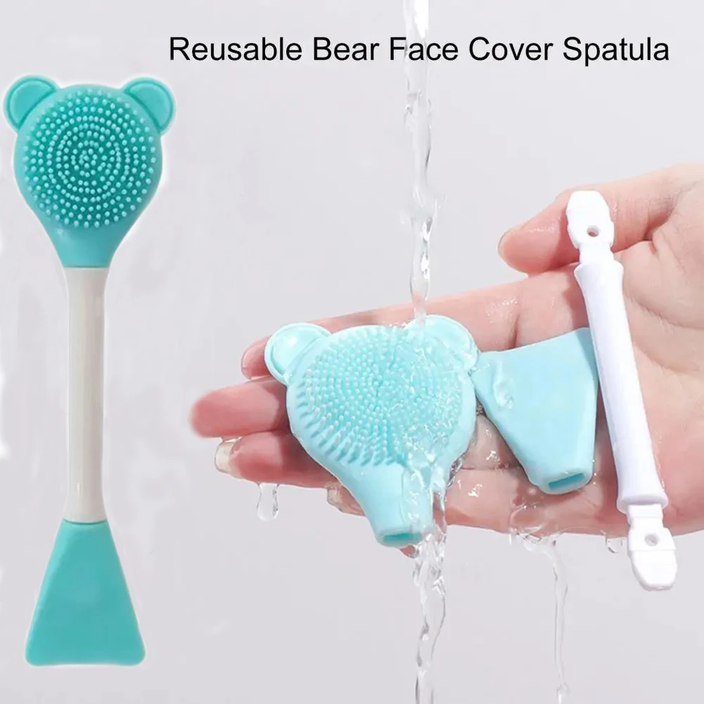 Urso silicone cabeça dupla máscara facial escova facial esfolar remoção de cravo limpador escova lama filme escova facial ferramenta cuidados com a pele
