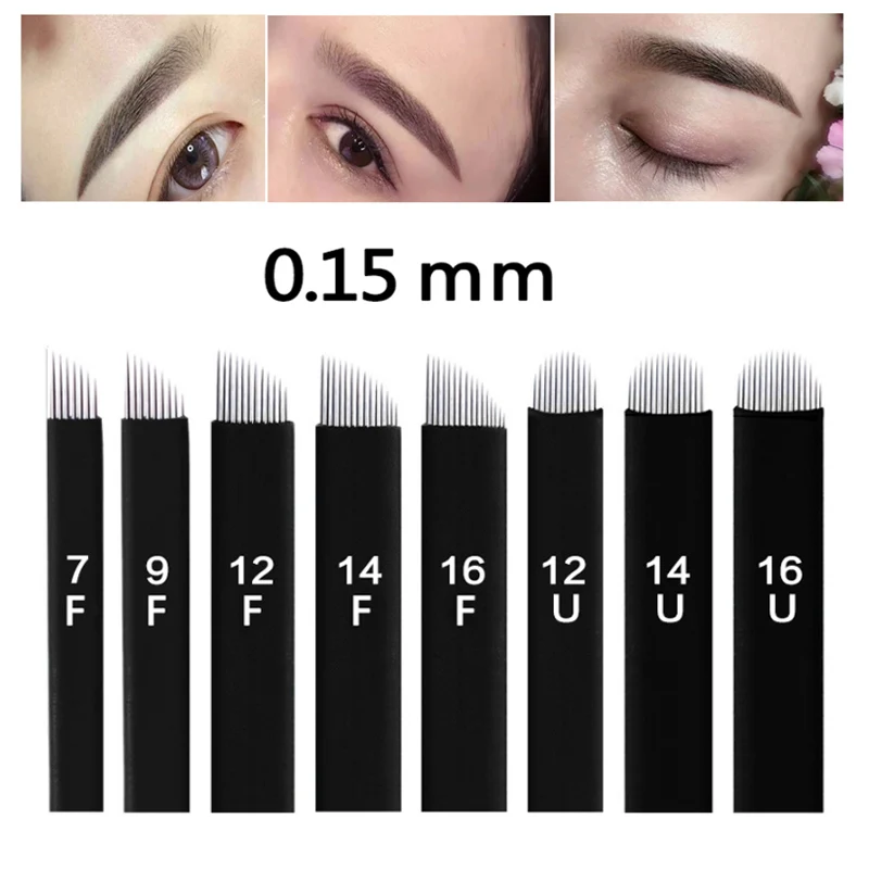 0.15mm 50Pcs Laminas Nano Tebori Microblading Black 12/14/16/18 Flex U Shape Tattoo Needles Blade Permanent Makeup Eyebrow Pen