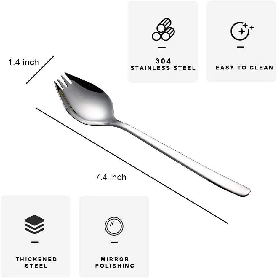 6 Pack Sporks Stainless Steel Forks and Spoons,  Metal Sporks Fork Spoon Combo for Ice Cream Spoon Salad Forks, Fruit Appetizer