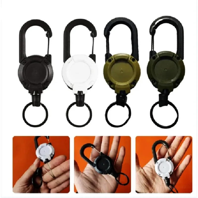 Retractable Heavy Duty Pull Reel Carabiner Strong Steel Wire Rope Buckle Spring Key Ring Outdoor Sporty attachment Keychain Tool