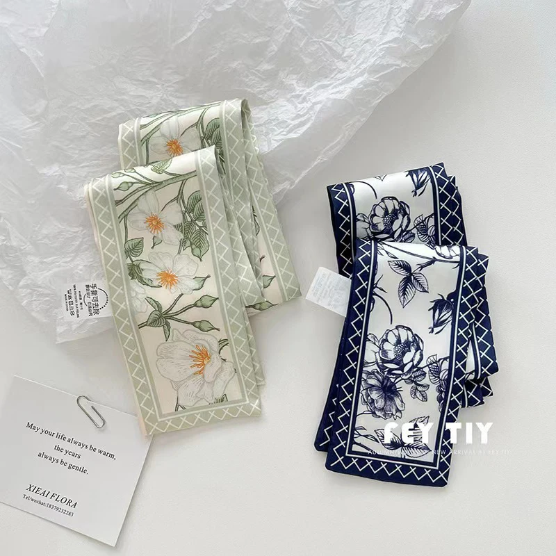 2025 Korean Fashion New Women Twill Silk Scarf Binding Bag Handle Ribbon Hair Band Small Scarf Headband Handle Ribbon Scarf image 3