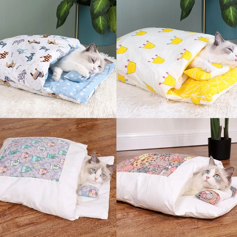 Winter Warm Pet Bed Cat Sleeping Bag Cat Bed Cozy Cat Nest Cushion with Pillow Drop Shipping