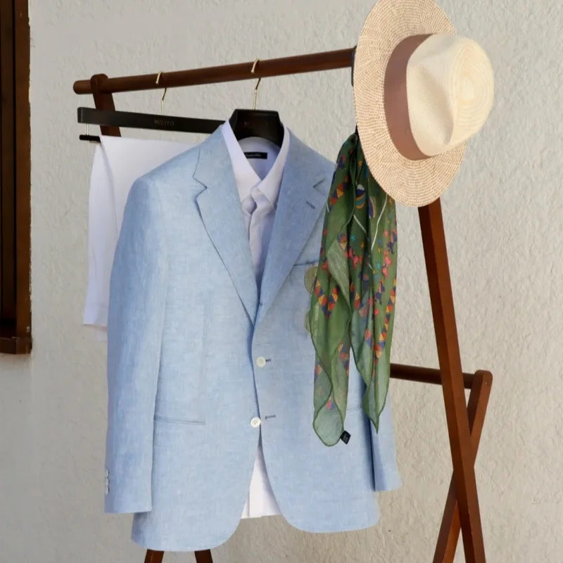 

Light Blue Linen Men's Suit jacket Breathable Spring Summer Thin Suit Jacket Men's Suit suitable for Attending Parties