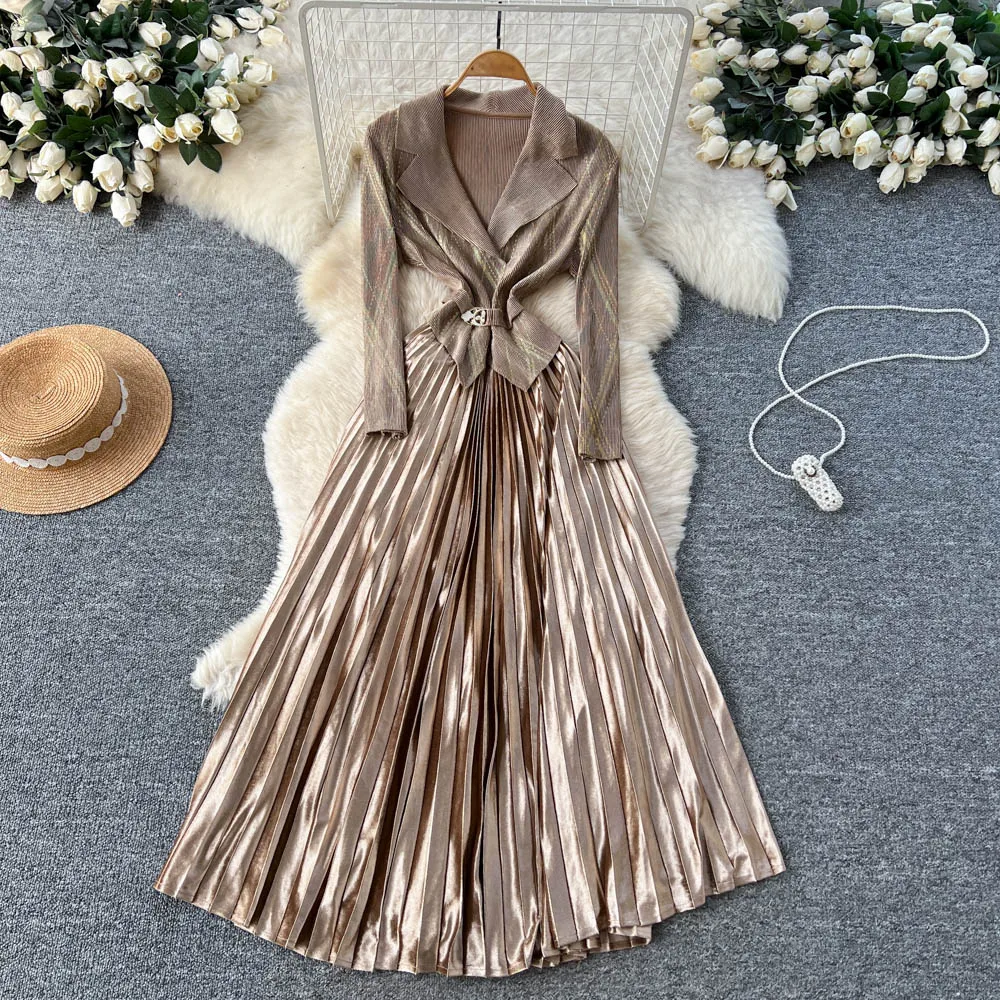 

Шикарный винтажный плиссированный элегантный сказочный весенний офисный женский сарафан, женская одежда, платье трапециевидной формы