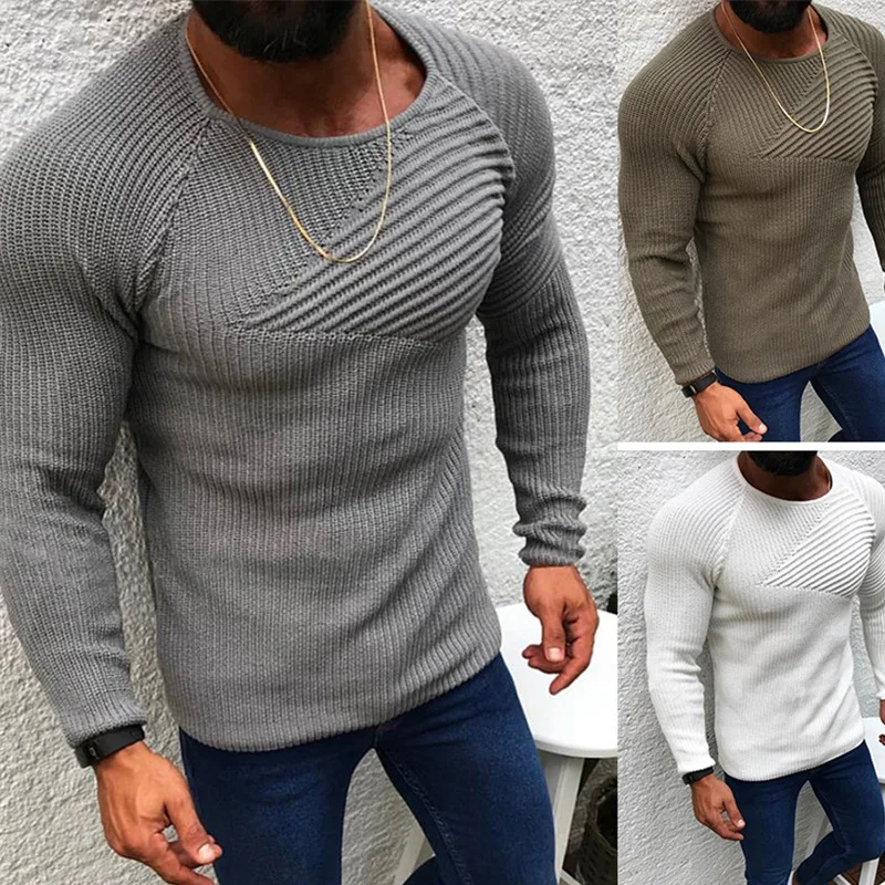 

Sweater Men's Autumn And Winter Slim-fit Long Sleeve Crew Neck Pullover Knitted Sweater