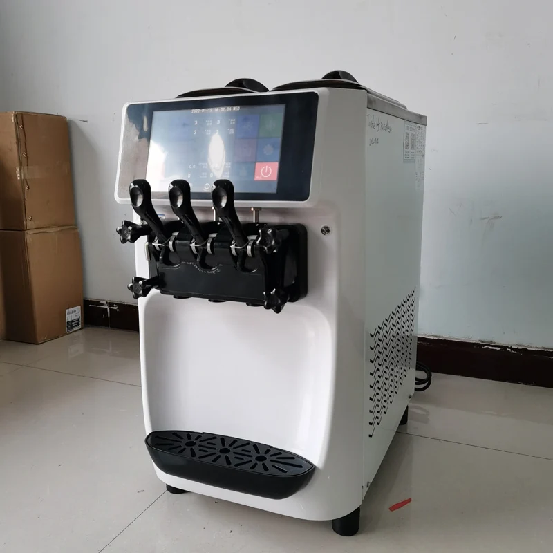 Três sabores de máquina comercial de sorvete macio totalmente automática em aço inoxidável