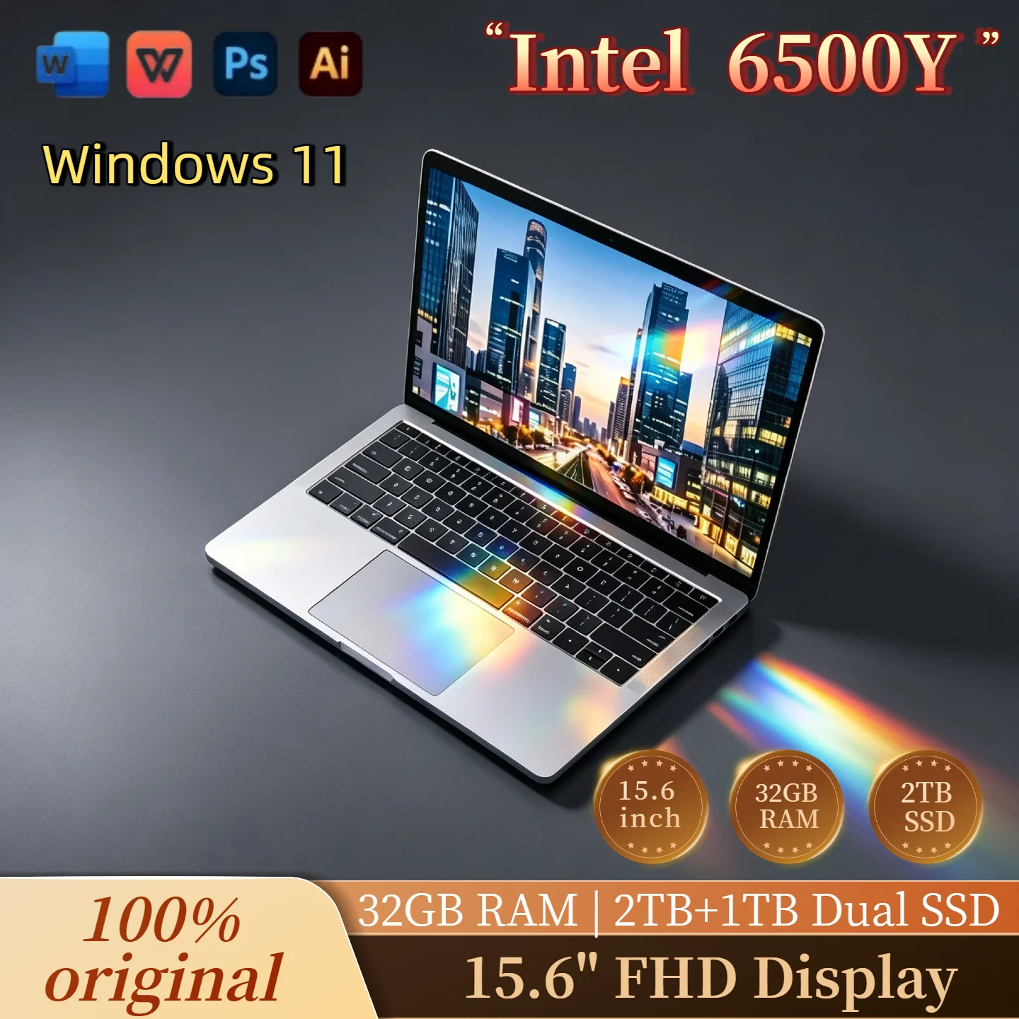Portátil Intel Pentium Gold 6500Y de 15.6 Pulgadas, 2C4T, 32GB RAM, 2TB SSD, Windows 11, Retroiluminado, para Juegos, con Huella Dactilar, 5000mAh, Office Max