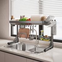 Kitchen Storage Shelf Above The Sink Stretchable Bowl Draining Rack Dish Knife Spoon Sink Rack Set Sink Drain Holder Organizer