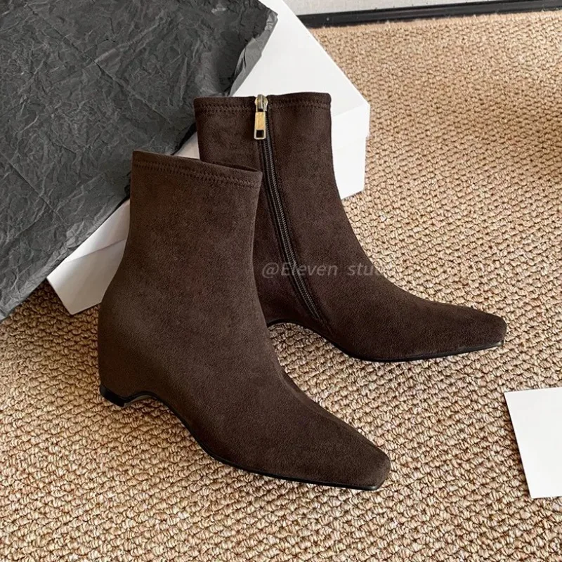 

2025 New Shoes for Women Retro Versatile Large Size Ankle Boots Concise Delicate Square Heel Square Toe Suede Women's Boots